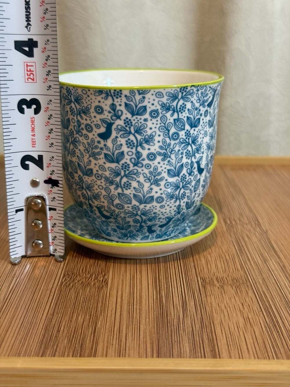 Chive Liberte 4.25" Blue Birds Ceramic Flower Pot and‎ Saucer